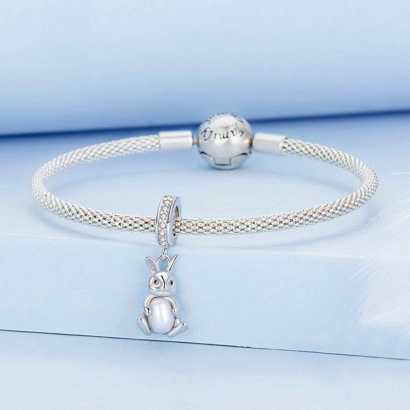 925 Sterling Silver Platinum Rabbit Pearl Bracelet