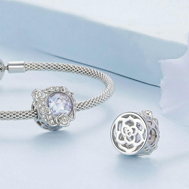 925 Sterling Silver Moon Rose Zirconia Beaded Bracelet