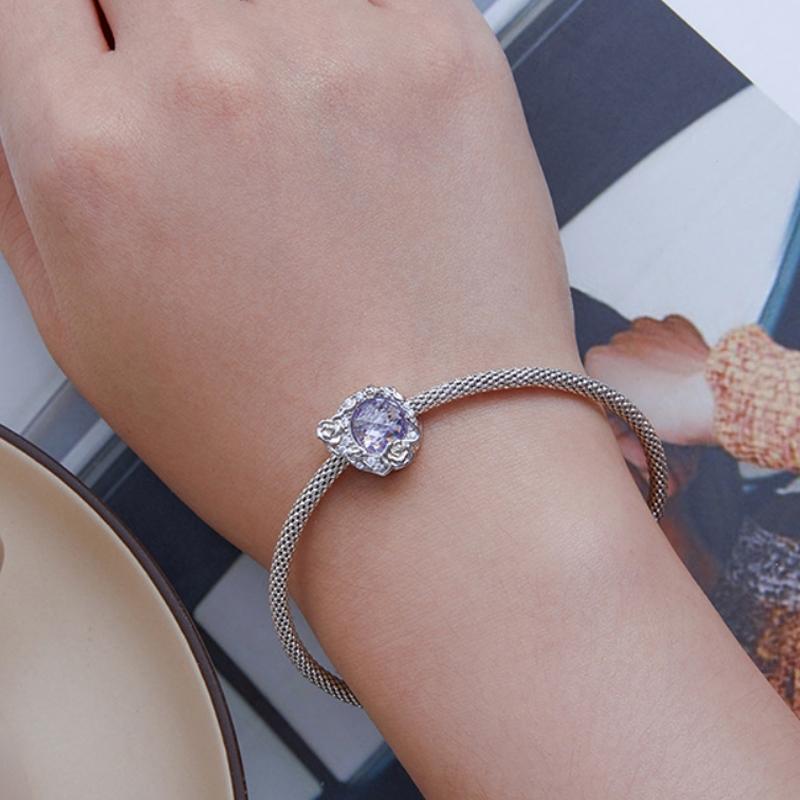 925 Sterling Silver Moon Rose Zirconia Beaded Bracelet