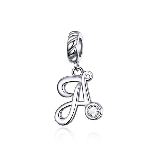 925 Sterling Silver Personalized Letter Pendant For Diy Bracelets And Necklaces Style - A