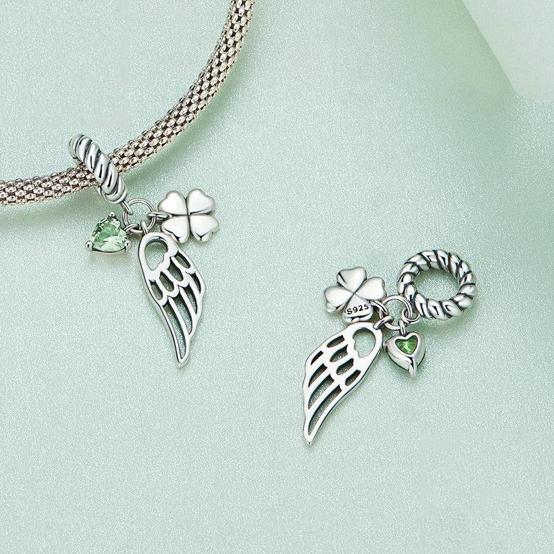 925 Sterling Silver Zircon Clover Bracelet With Hollow Wings