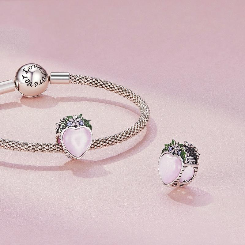 925 Sterling Silver Heart Flower Bracelet