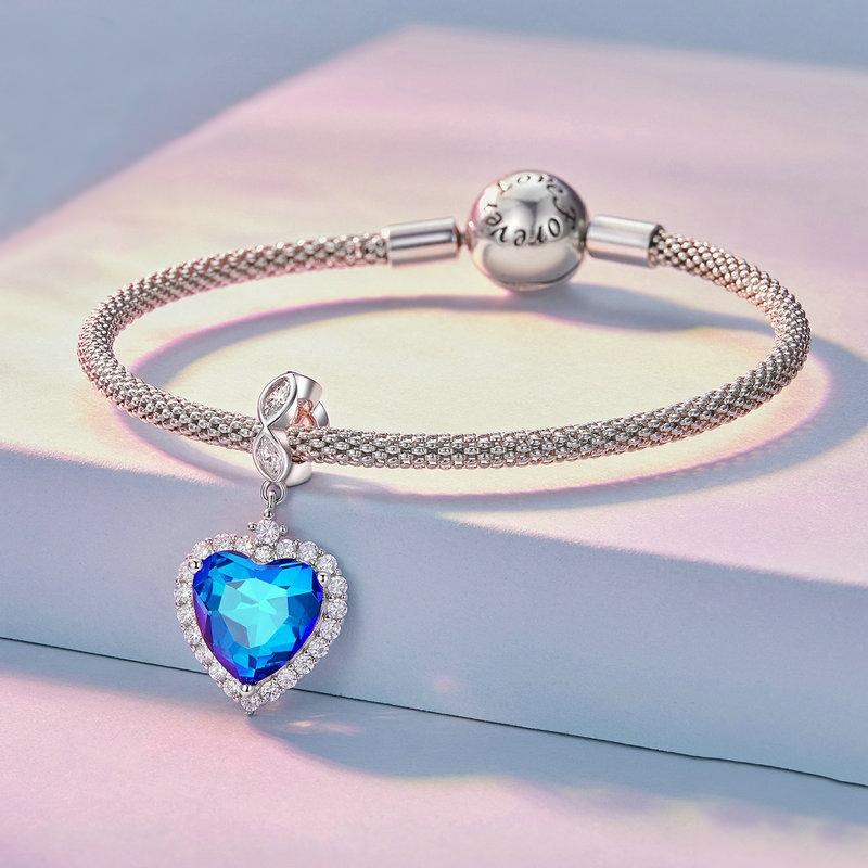 925 Sterling Silver Ocean Heart Zircon Bracelet Bsc775