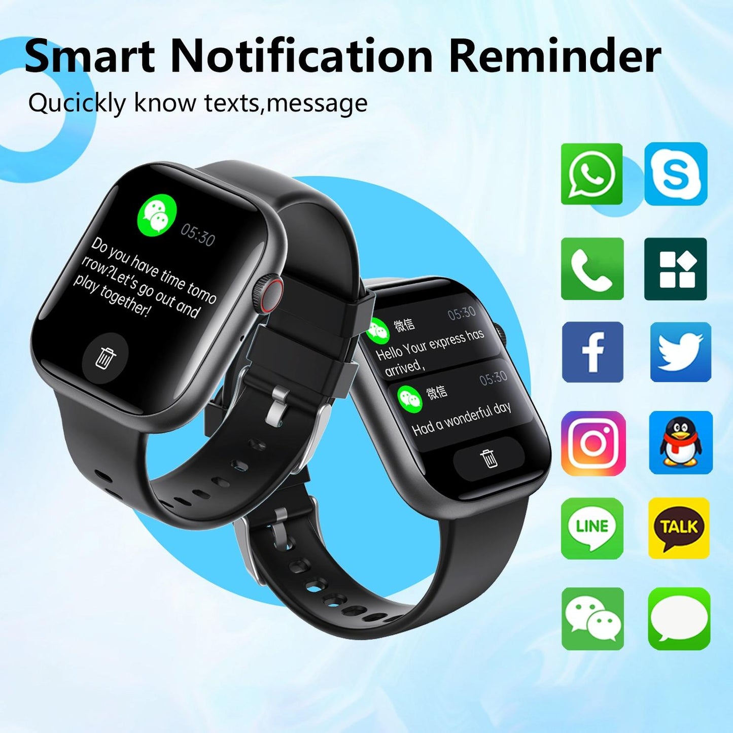 2.1 Inch Screen Smart Watch With Blood Sugar / Blood Oxygen Monitoring / Sos Alarm / 100+ Sports Modes - Black 3-Bead Steel - Black Silicone