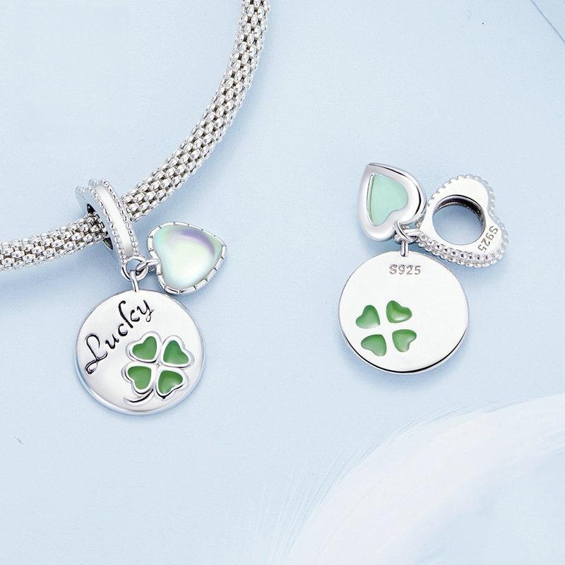 925 Sterling Silver Gold Plated Heart Clover Bracelet Pendant