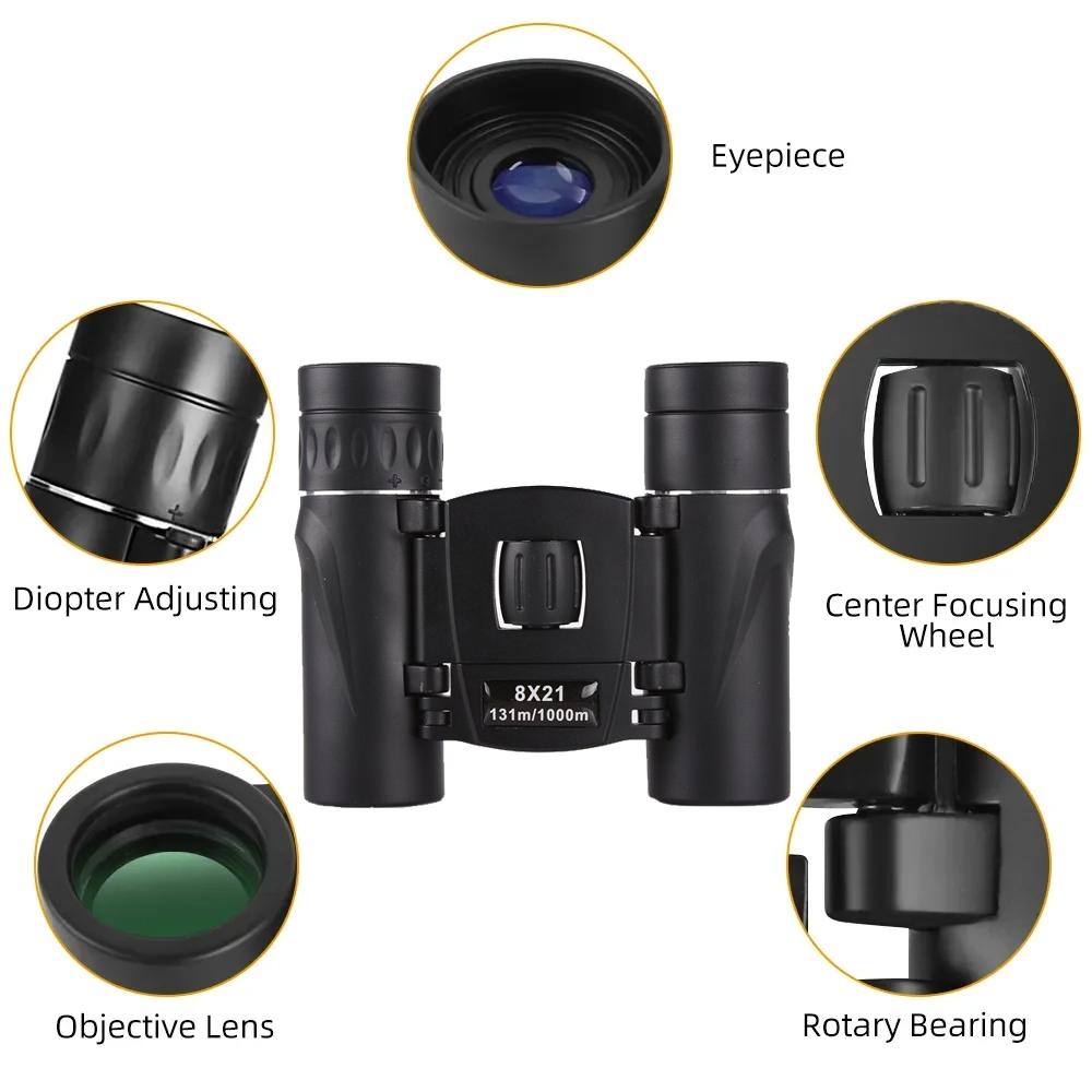High-power Mini Binoculars for Low-light Night Vision 8x21
