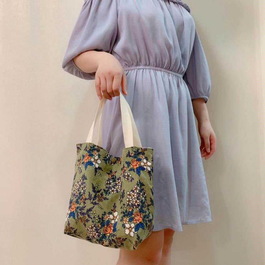 Large Capacity Corduroy Tote Bag with Floral Design - Cherry