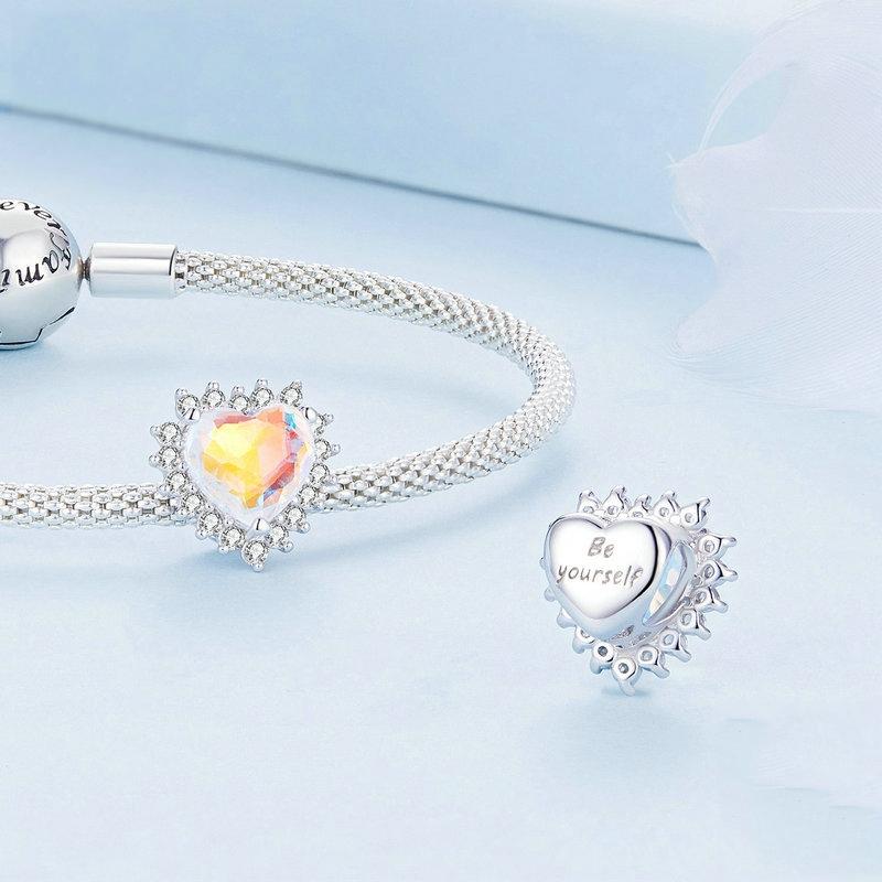 925 Sterling Silver Heart Charm Glass Bead Bracelet