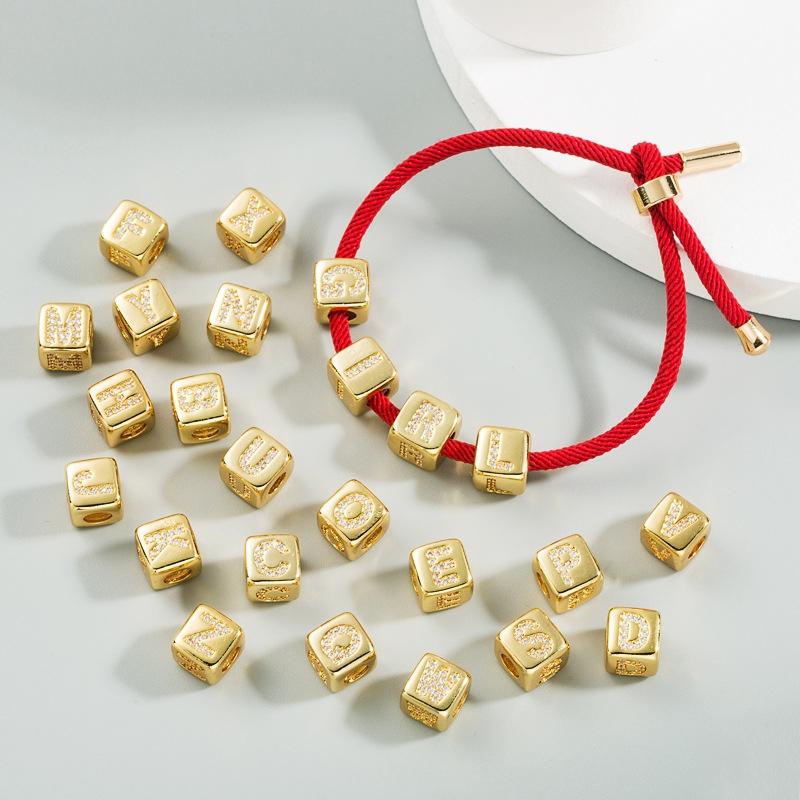 Brass Micro Inlaid Couple Red String Pull Diy Bracelet English Letter Beads Style - K