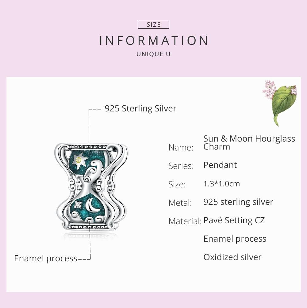 925 Sterling Silver Sun Moon Hourglass Beads Bracelet / Necklace Set