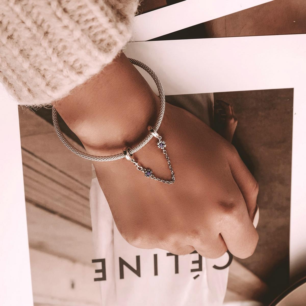 925 Sterling Silver Flower Safety Chain For Diy Bracelets & Necklaces