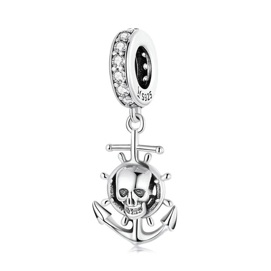 925 Sterling Silver Pirate Skull Pendant For Bracelet Or Necklace