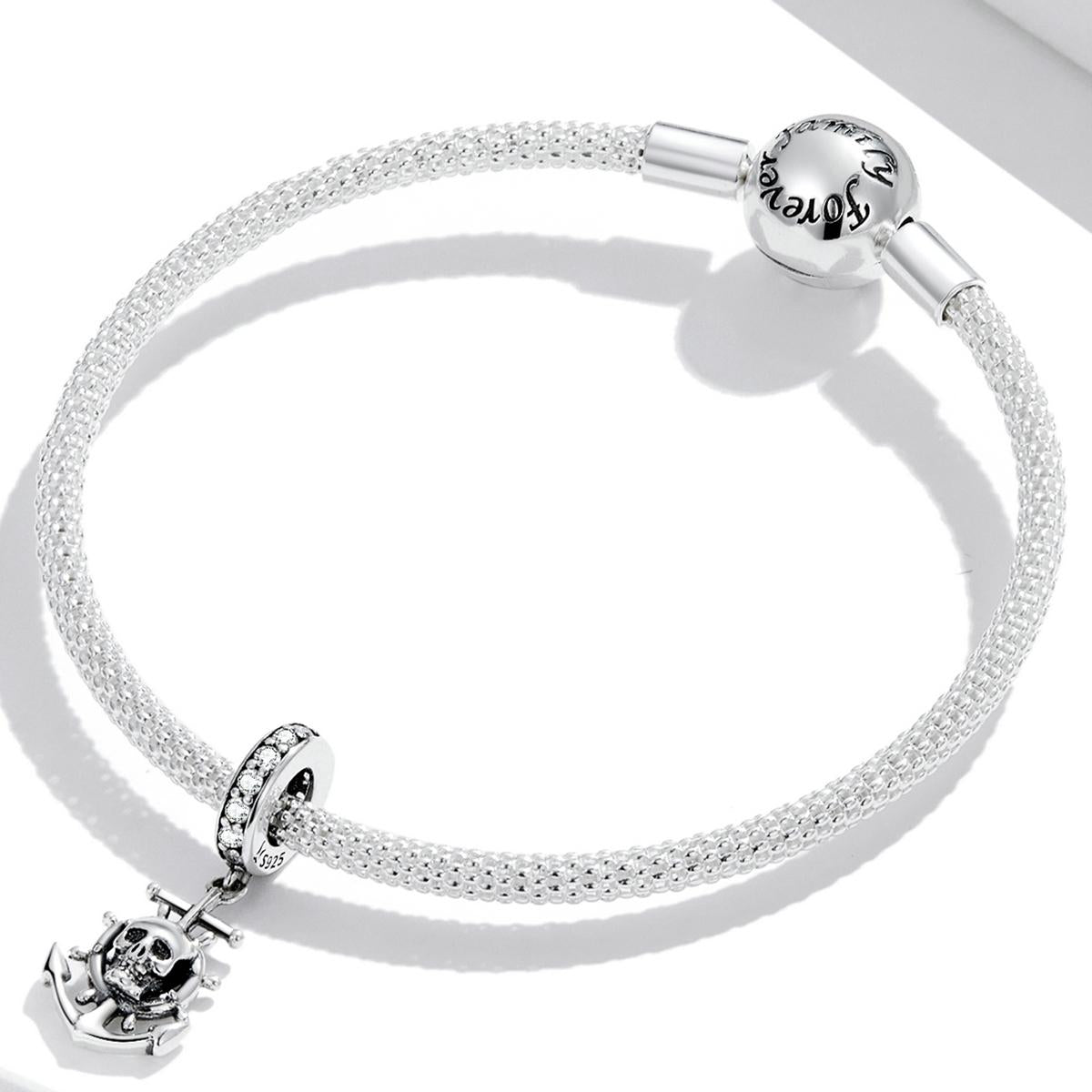 925 Sterling Silver Pirate Skull Pendant For Bracelet Or Necklace