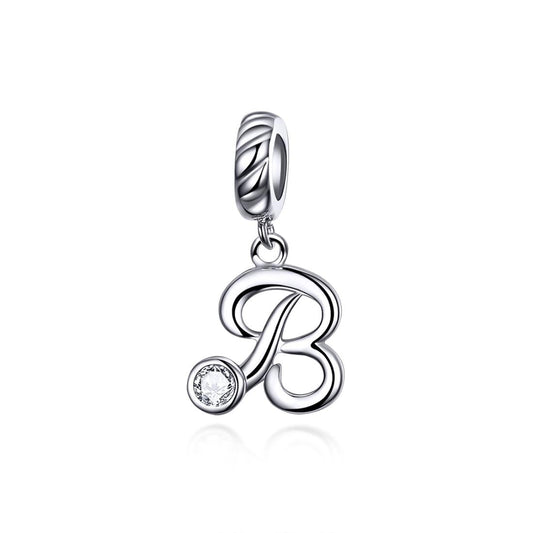 925 Sterling Silver Personalized Letter Pendant For Diy Bracelets And Necklaces Style - B