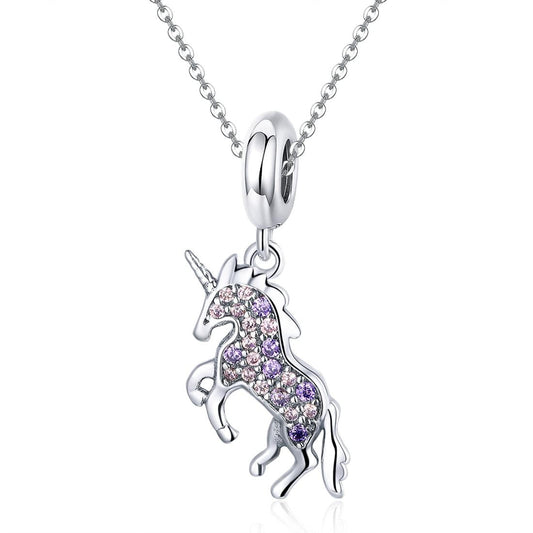 925 Sterling Silver Unicorn Diy Beaded Bracelet Necklace Set Pendant Beads Style - Bead + Necklace