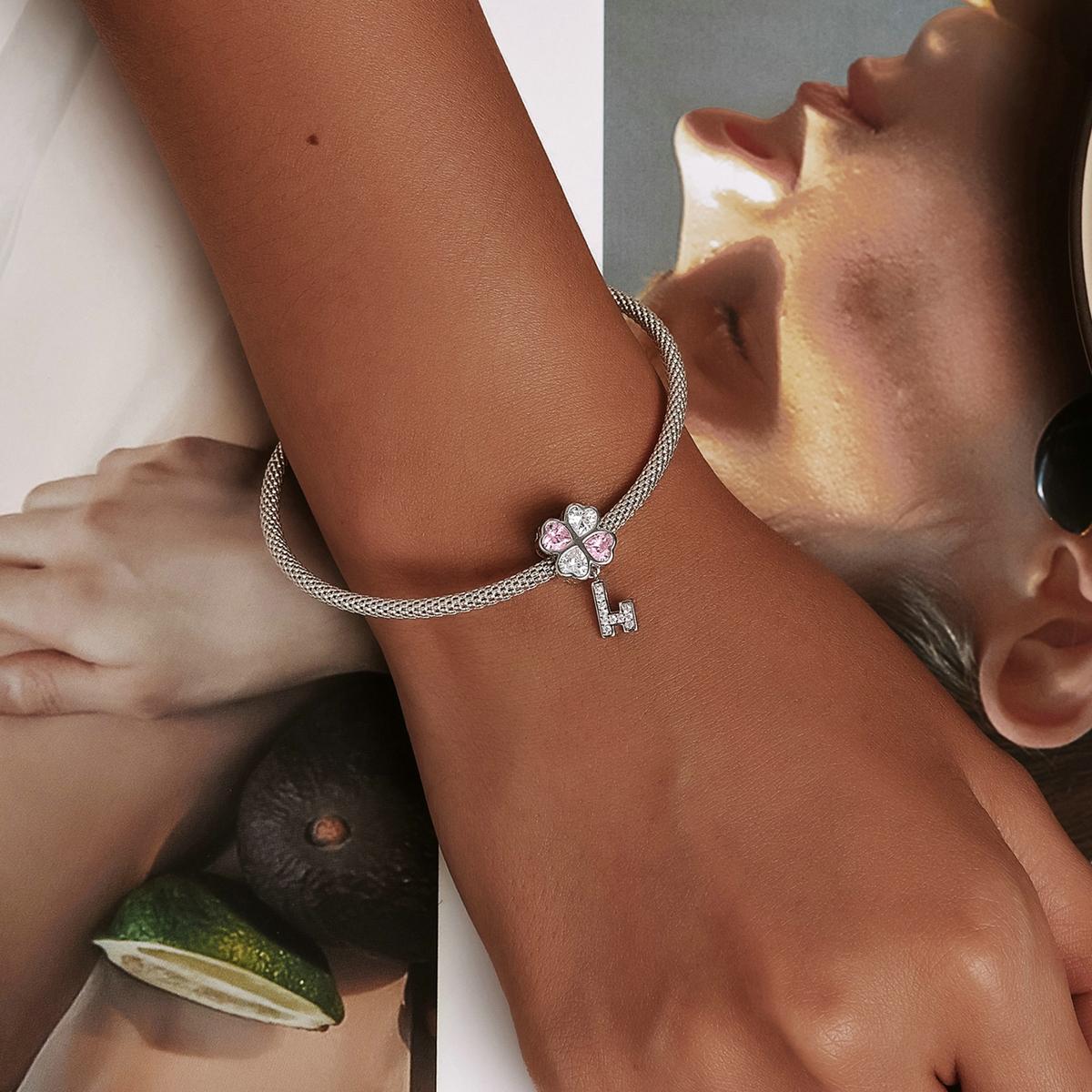 925 Sterling Silver Heart Clover Beads For Diy Bracelet Or Necklace