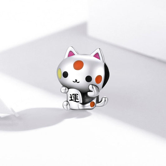 925 Sterling Silver Lucky Cat Bead For Diy Bracelet Or Necklace