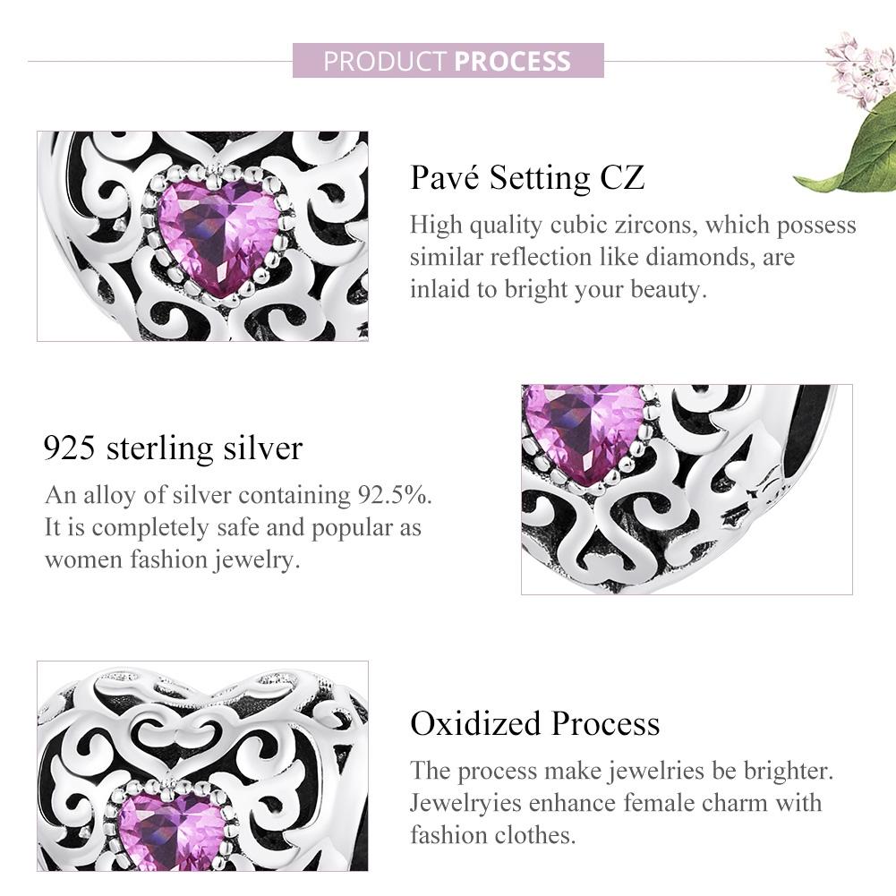 925 Sterling Silver Retro Flower Heart Beads For Diy Bracelets & Necklaces