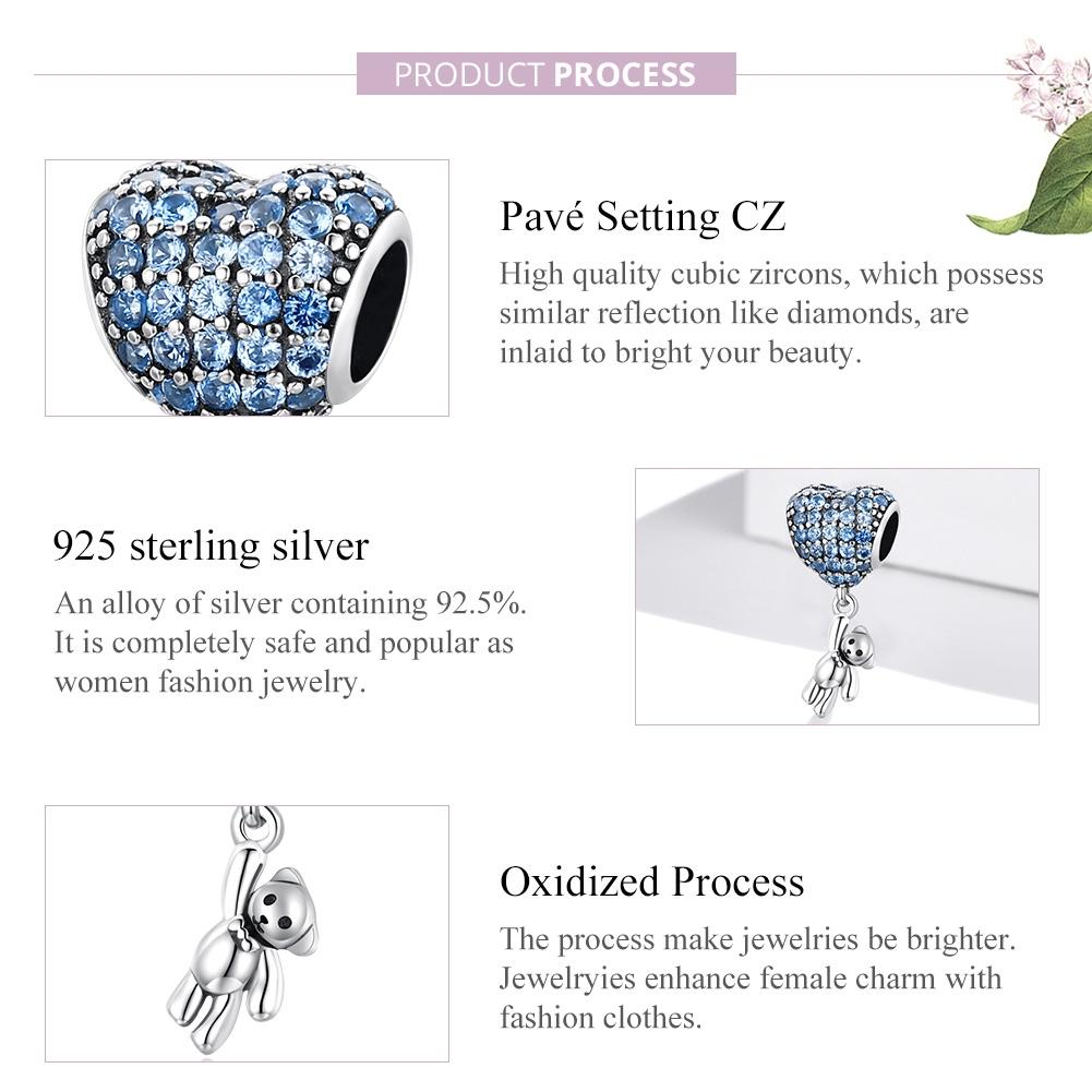 925 Sterling Silver Heart Balloon Bear Pendant For Diy Bracelets & Necklaces