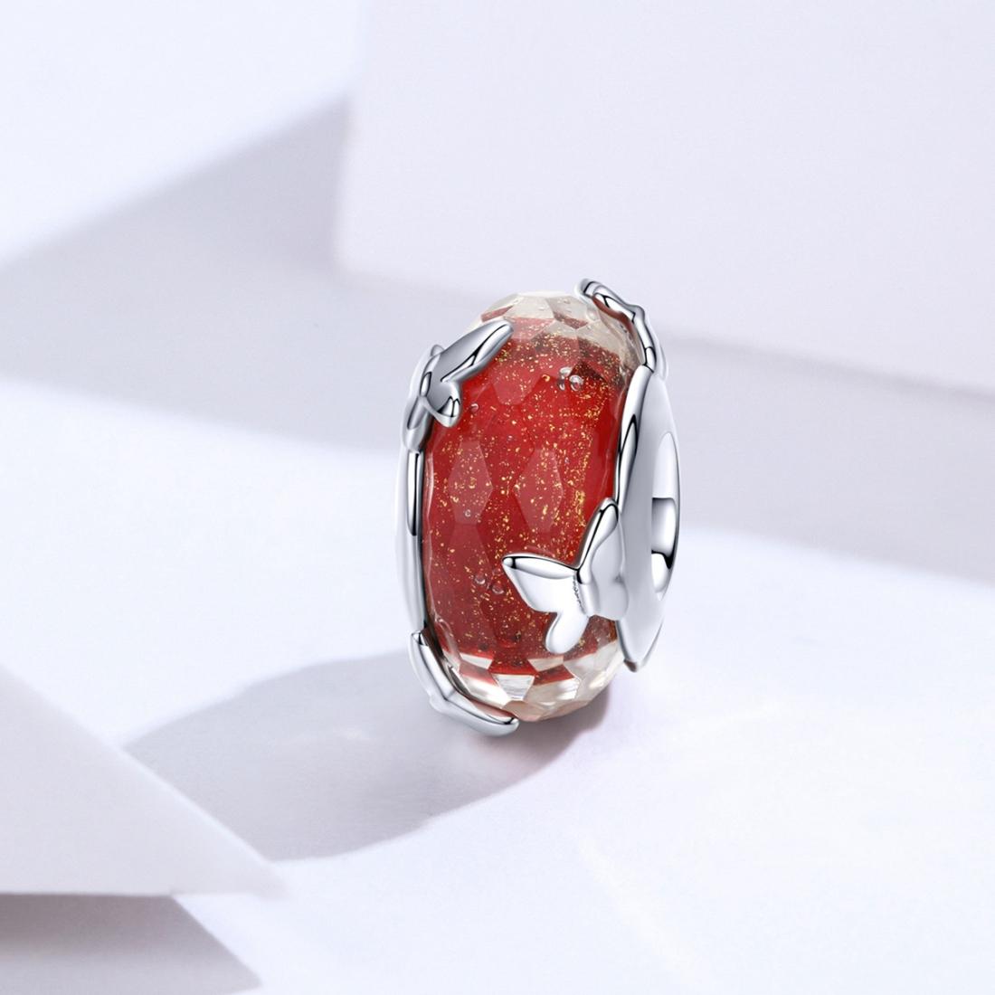 925 Sterling Silver Red Glazed Butterfly Bead Pendant For Diy Bracelets And Necklaces