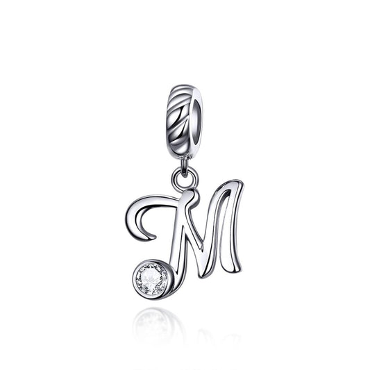 925 Sterling Silver Personalized Letter Pendant For Diy Bracelets And Necklaces Style - M