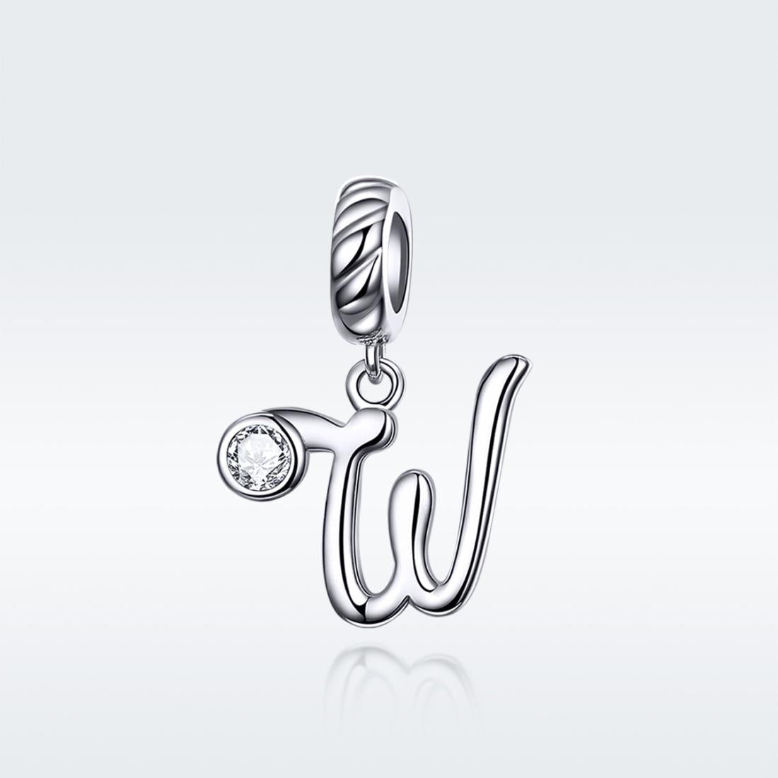925 Sterling Silver Personalized Letter Pendant For Diy Bracelets & Necklaces Style - W