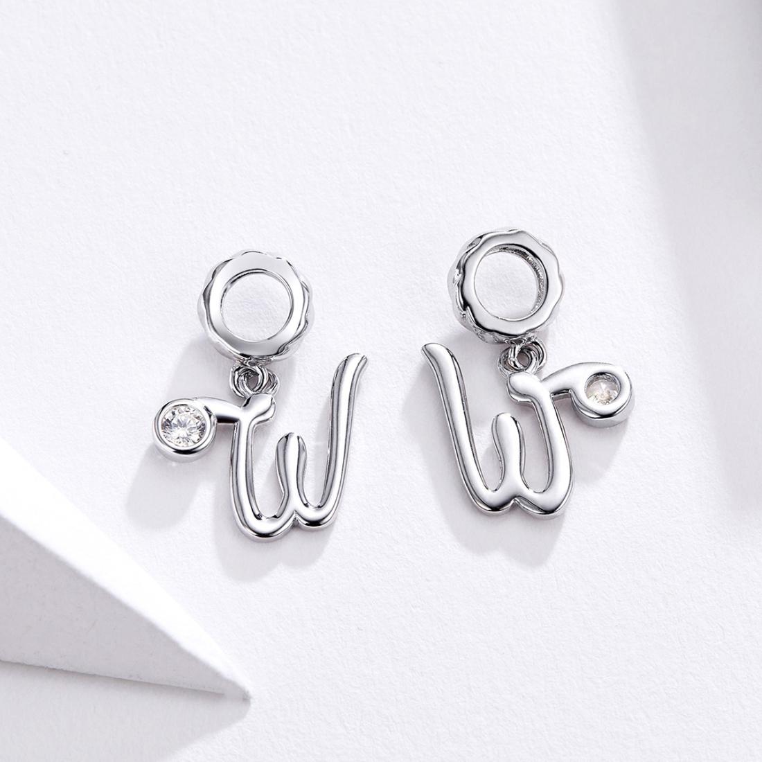 925 Sterling Silver Personalized Letter Pendant For Diy Bracelets & Necklaces Style - W