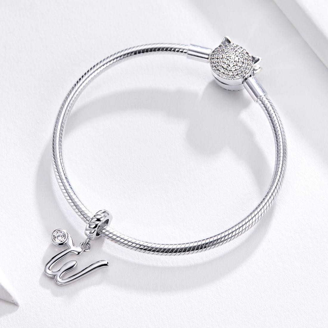 925 Sterling Silver Personalized Letter Pendant For Diy Bracelets & Necklaces Style - W