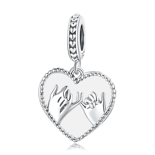 925 Sterling Silver Hand In Hand Heart Pendant For Diy Bracelets & Necklaces