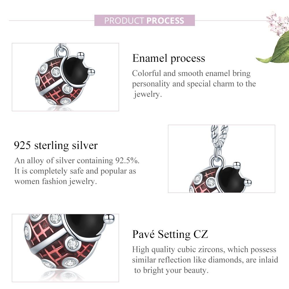 925 Sterling Silver Ladybug Pendant For Bracelets & Necklaces