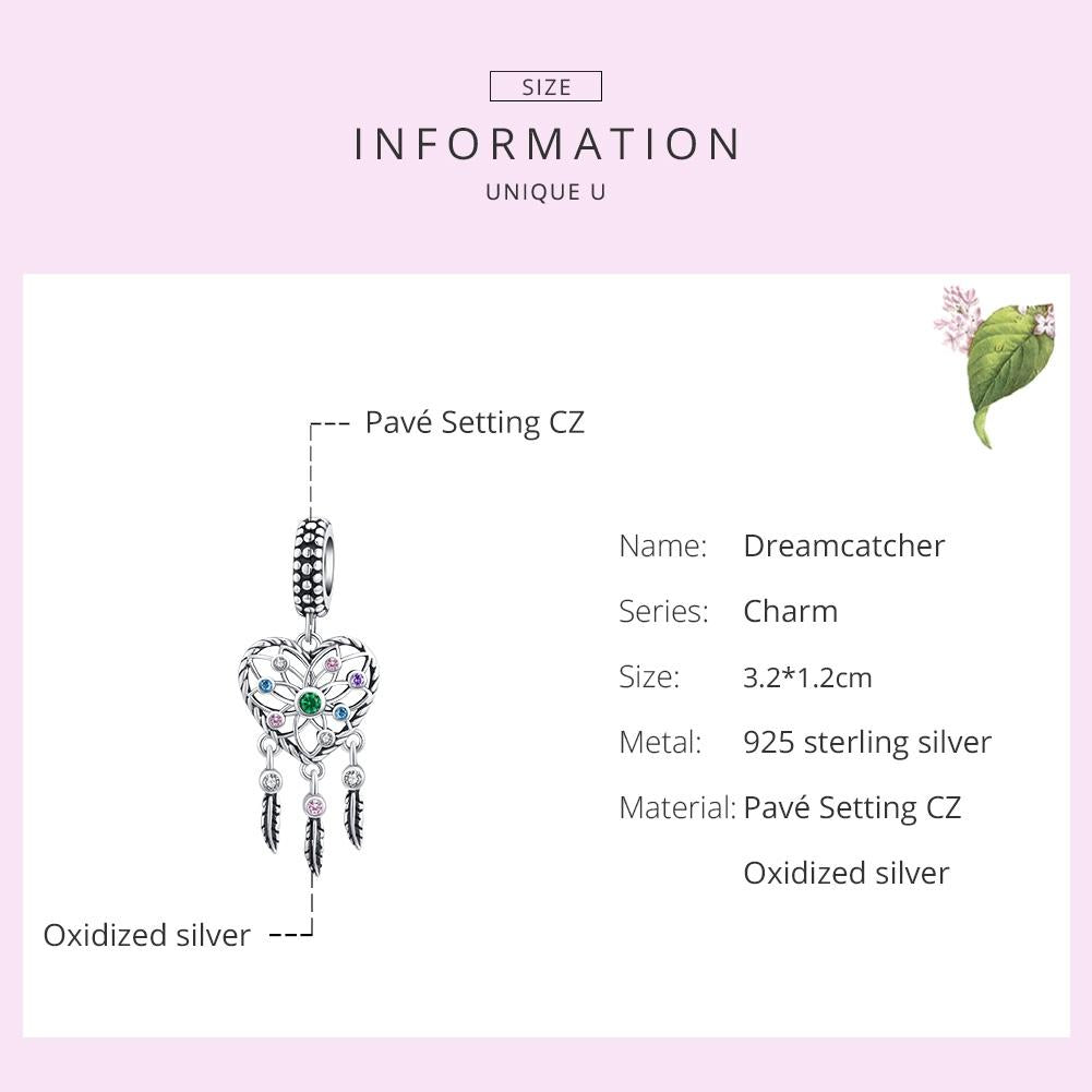 925 Sterling Silver Tassel Dream Catcher Bracelet Charm