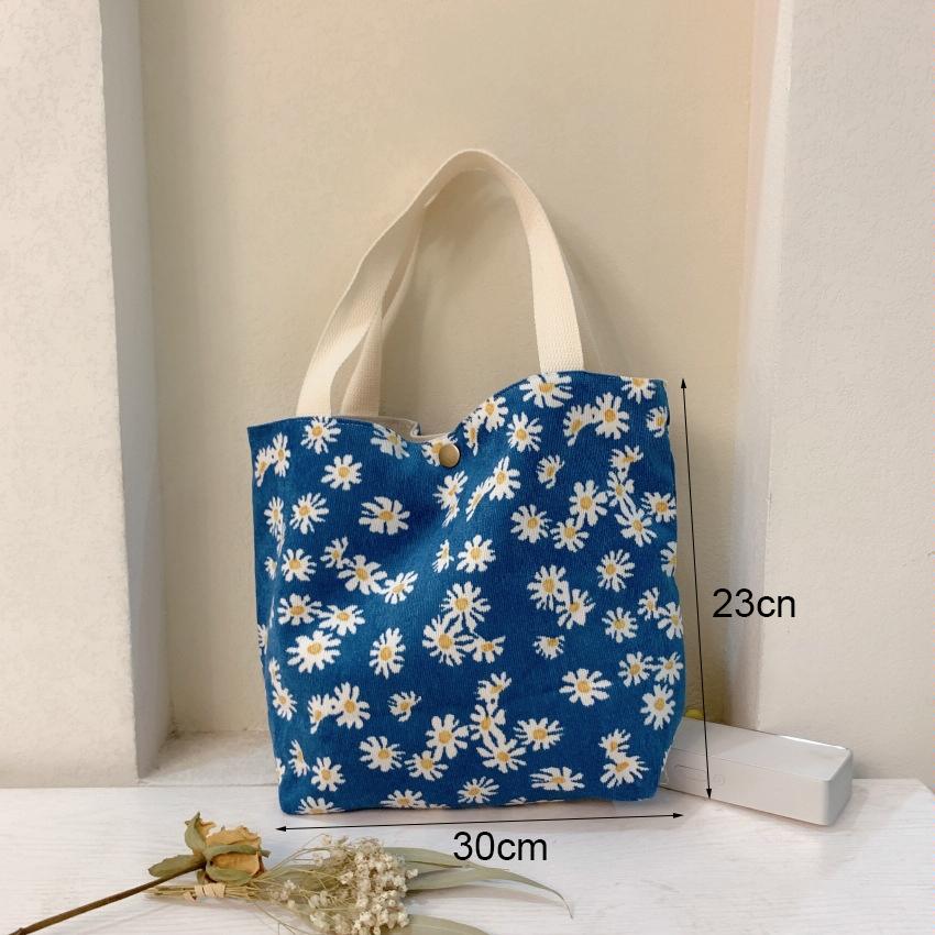 Large Capacity Corduroy Tote Bag with Floral Design - Red Rose