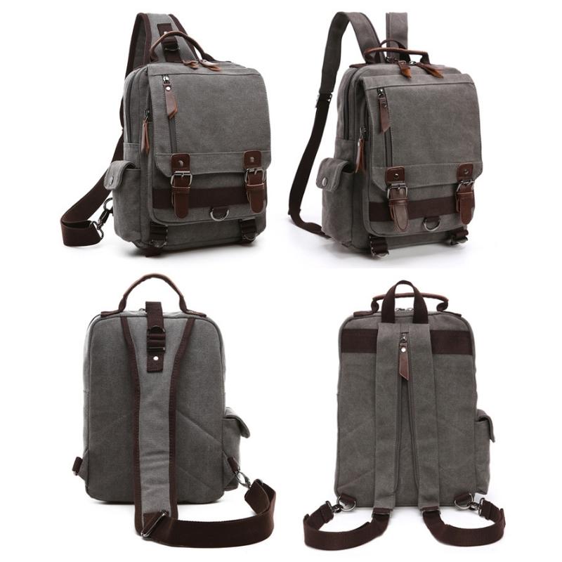 Gray Canvas Chest Bag For Outdoor Travel Lightweight & Durable
