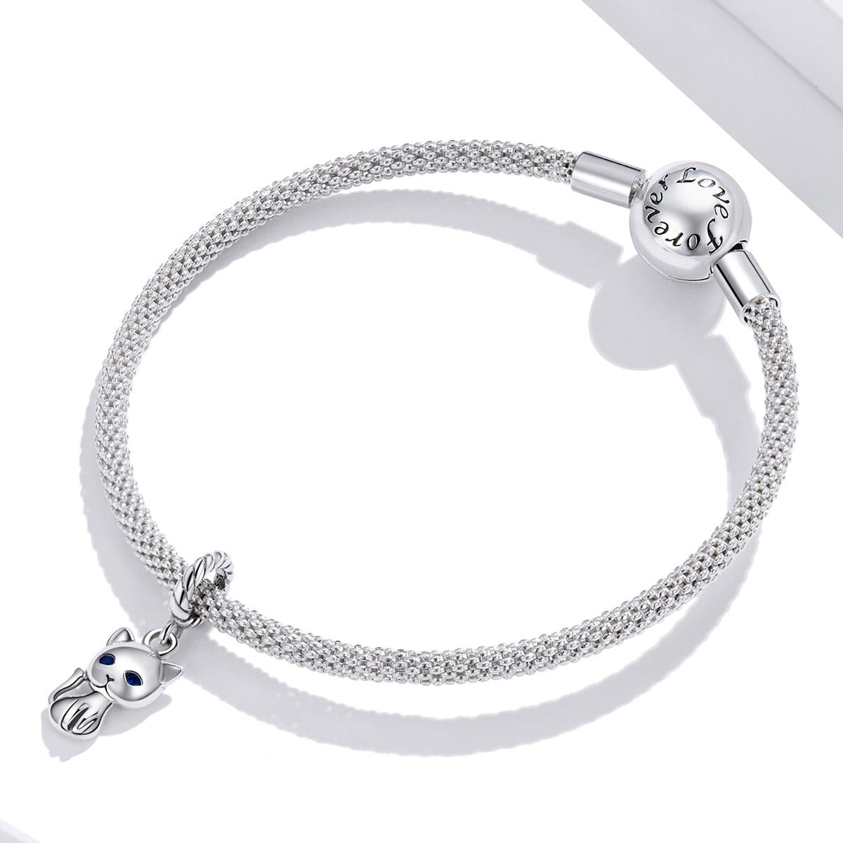 925 Sterling Silver Adorable Cat Pendant For Diy Bracelets & Necklaces