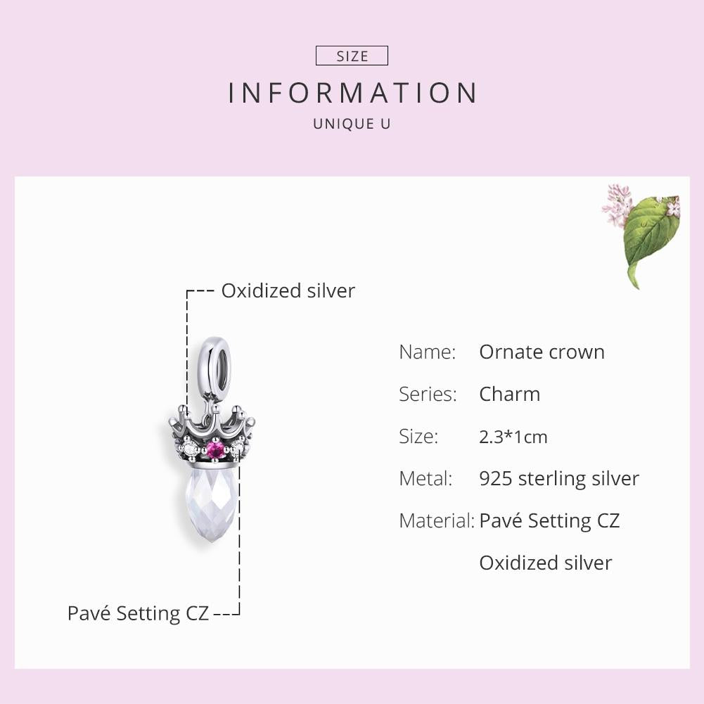 925 Sterling Silver Ornate Crown Pendant For Diy Bracelets & Necklaces