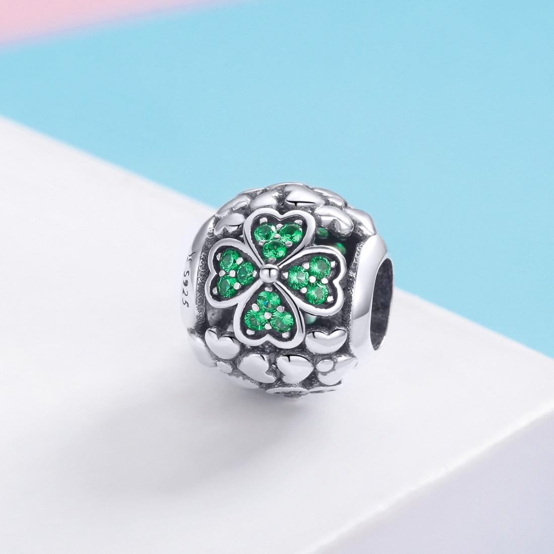 925 Sterling Silver Green Clover Bead For Diy Bracelets