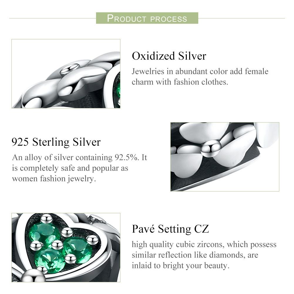 925 Sterling Silver Green Clover Bead For Diy Bracelets