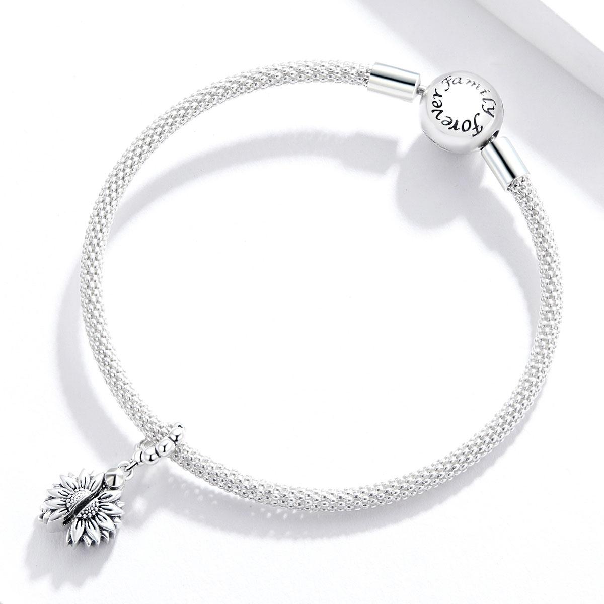 925 Sterling Silver Smiling Sunflower Pendant For Diy Bracelets & Necklaces