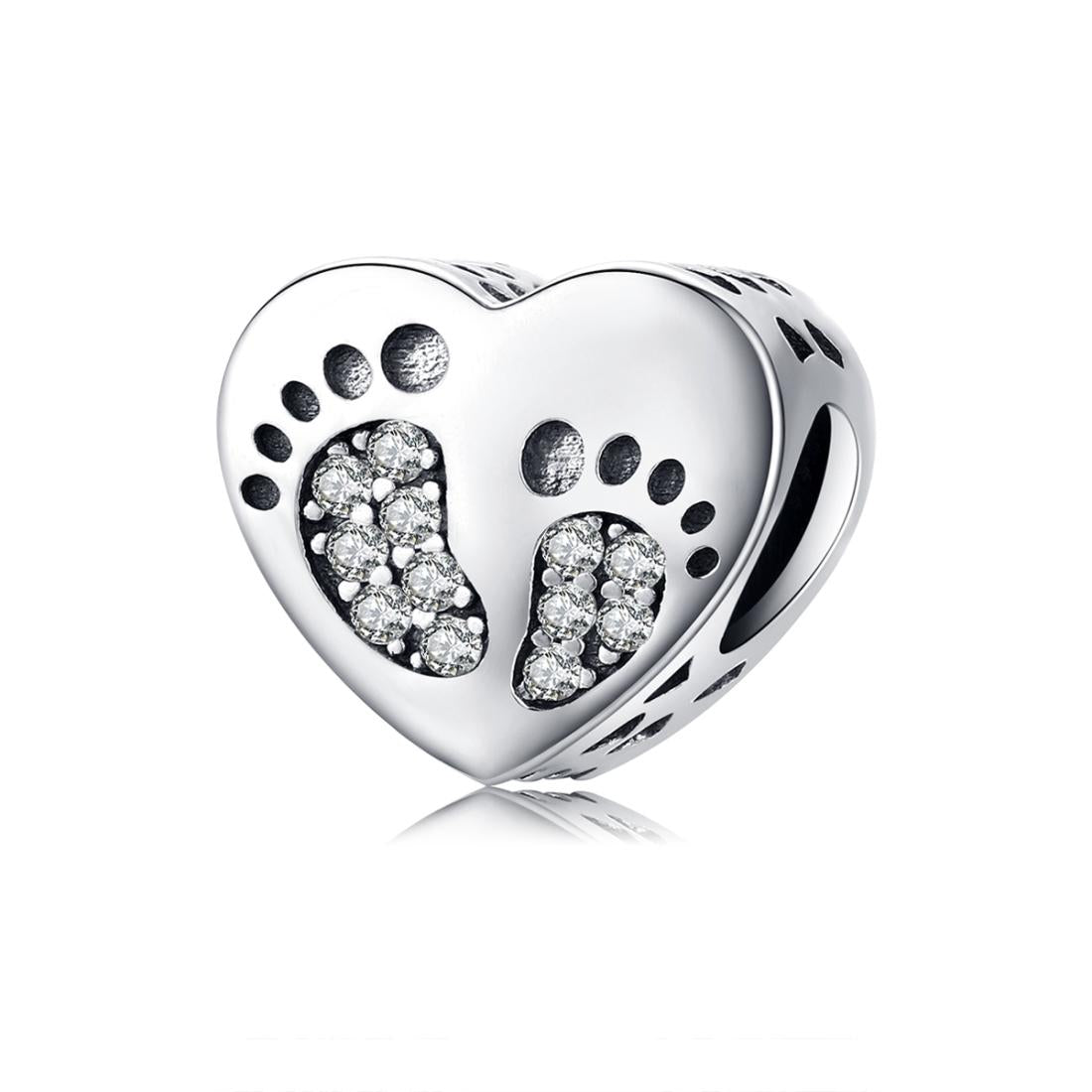 925 Sterling Silver Heart Footprint Beads For Diy Bracelets