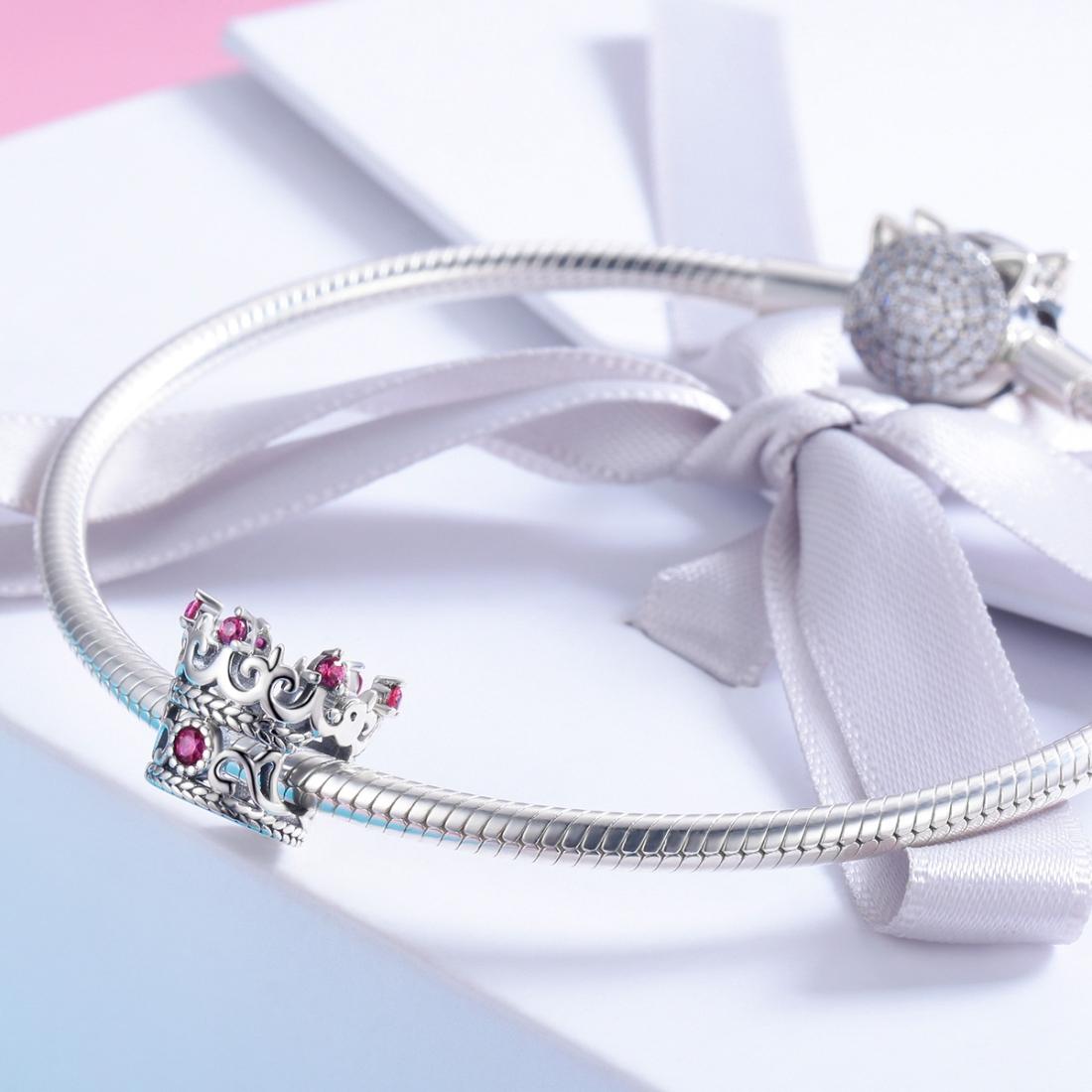 925 Sterling Silver Red Crown Beads For Diy Bracelets