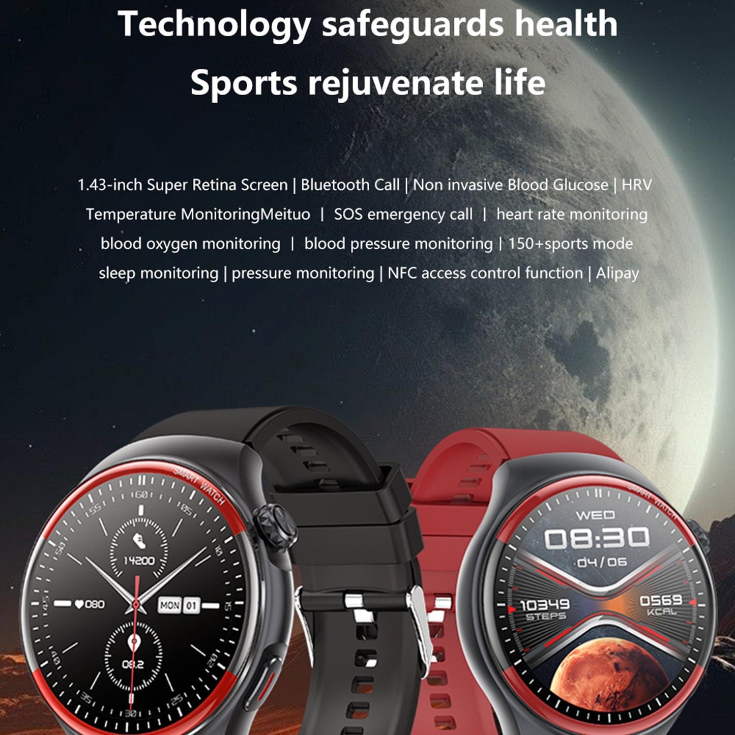 Smart Round Screen Watch With Bt Call And Health Tracking - Leather - Leather Black