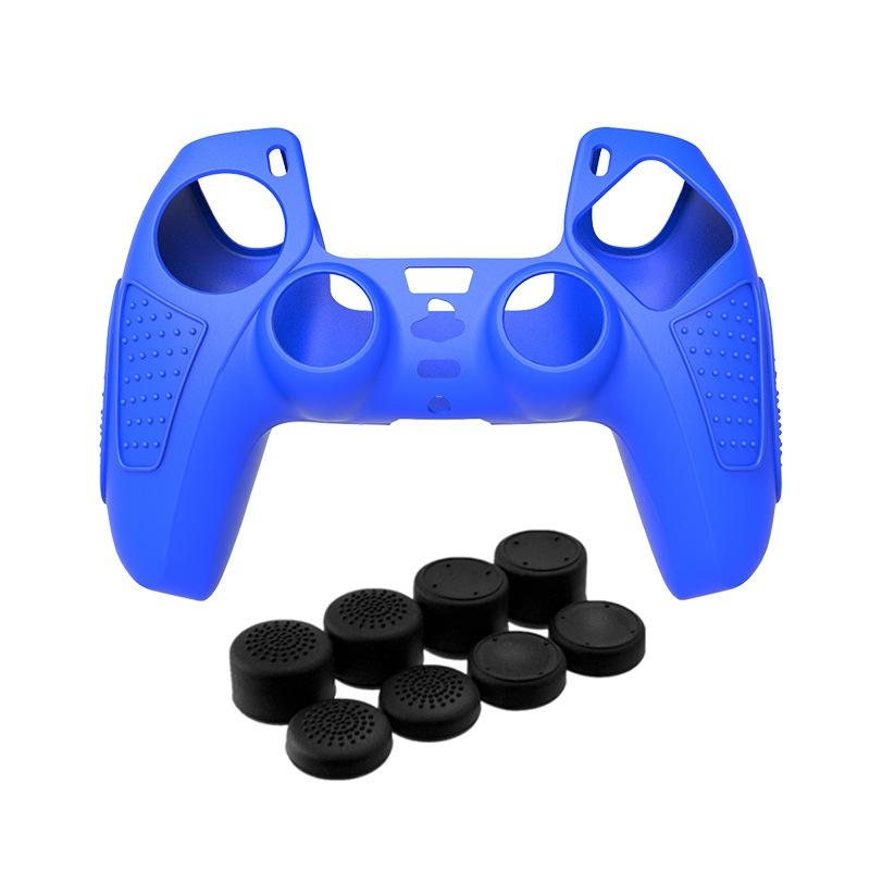 Black Silicone Protective Case for Ps5 Gamepad - Anti-skid Cover - Blue + 2 Hats