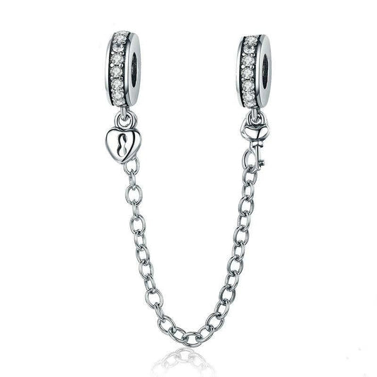 925 Sterling Silver Stackable Heart Pendant Safety Chain In