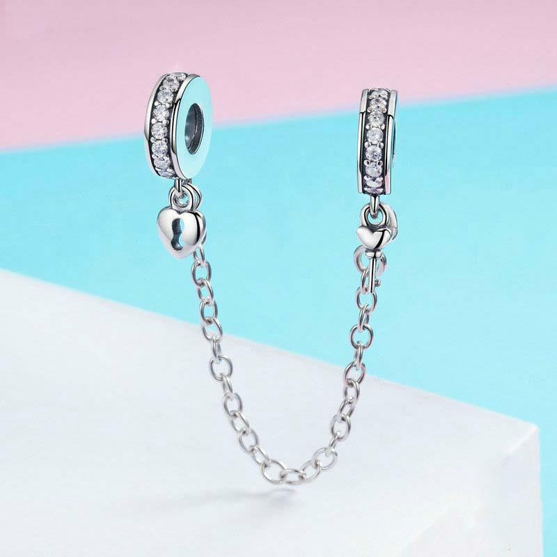 925 Sterling Silver Stackable Heart Pendant Safety Chain In