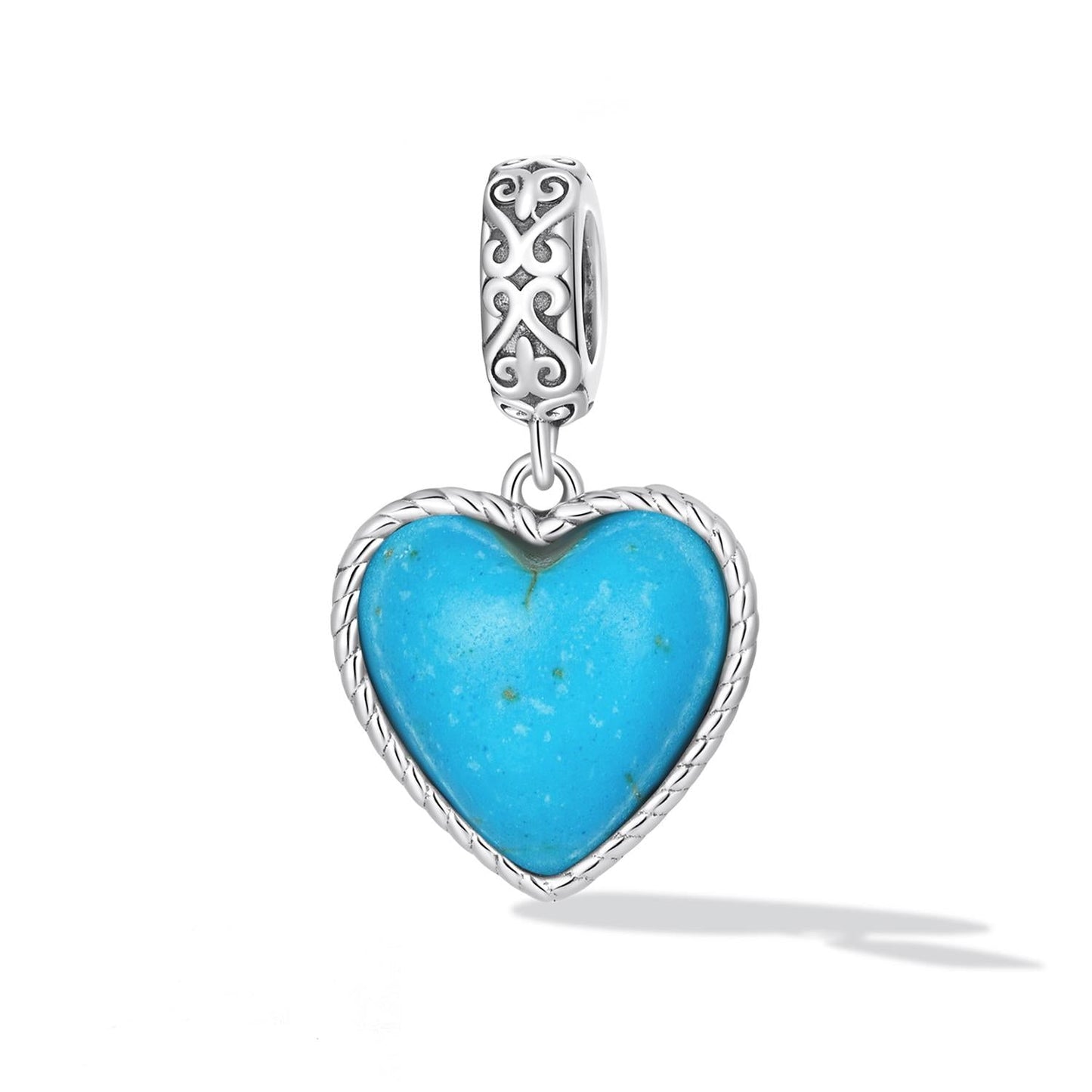 925 Sterling Silver Turquoise Heart Pendant For Diy Bracelets & Necklaces