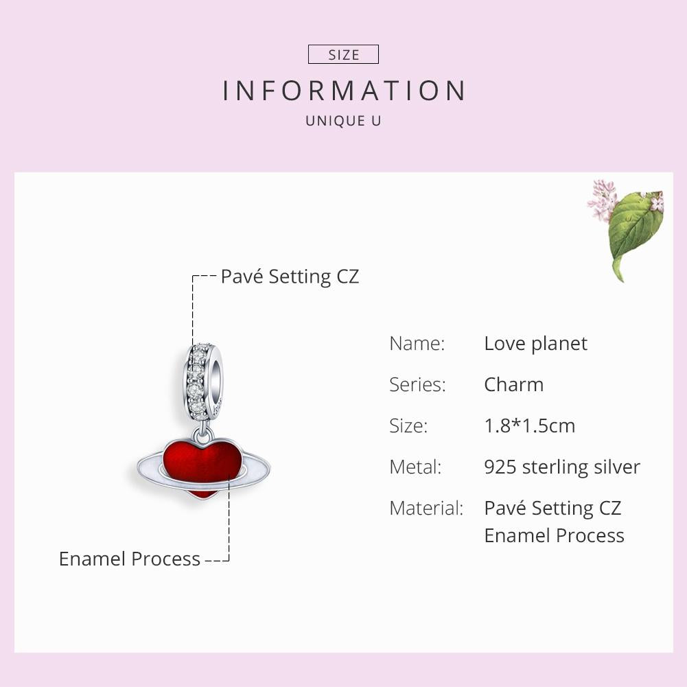 925 Sterling Silver Red Love Planet Pendant For Diy Bracelets