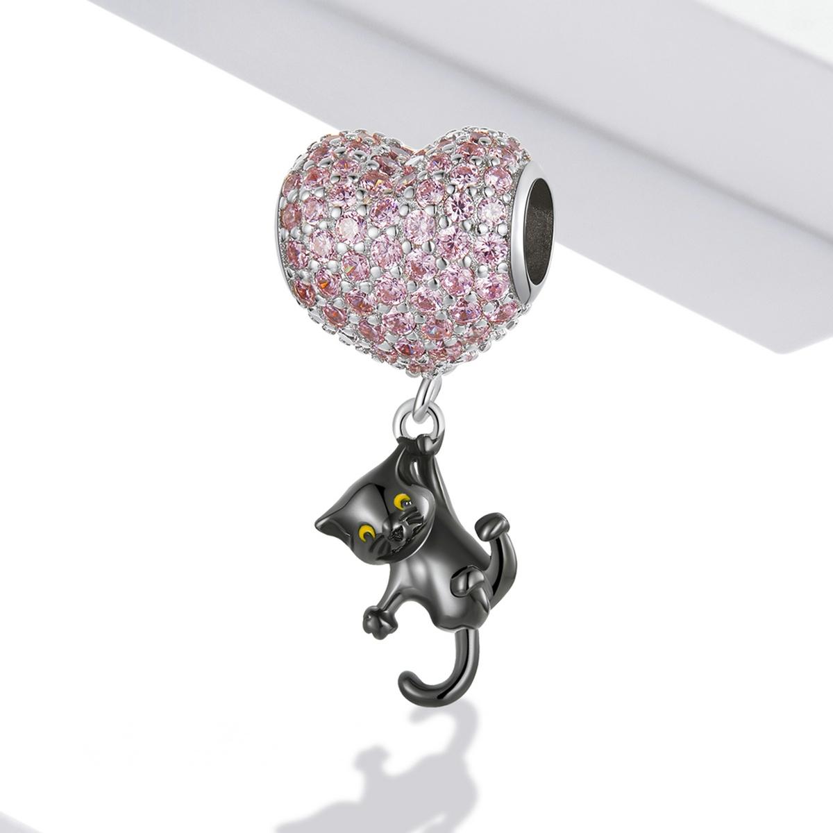 925 Sterling Silver Heart Cat Pendant For Diy Bracelets & Necklaces