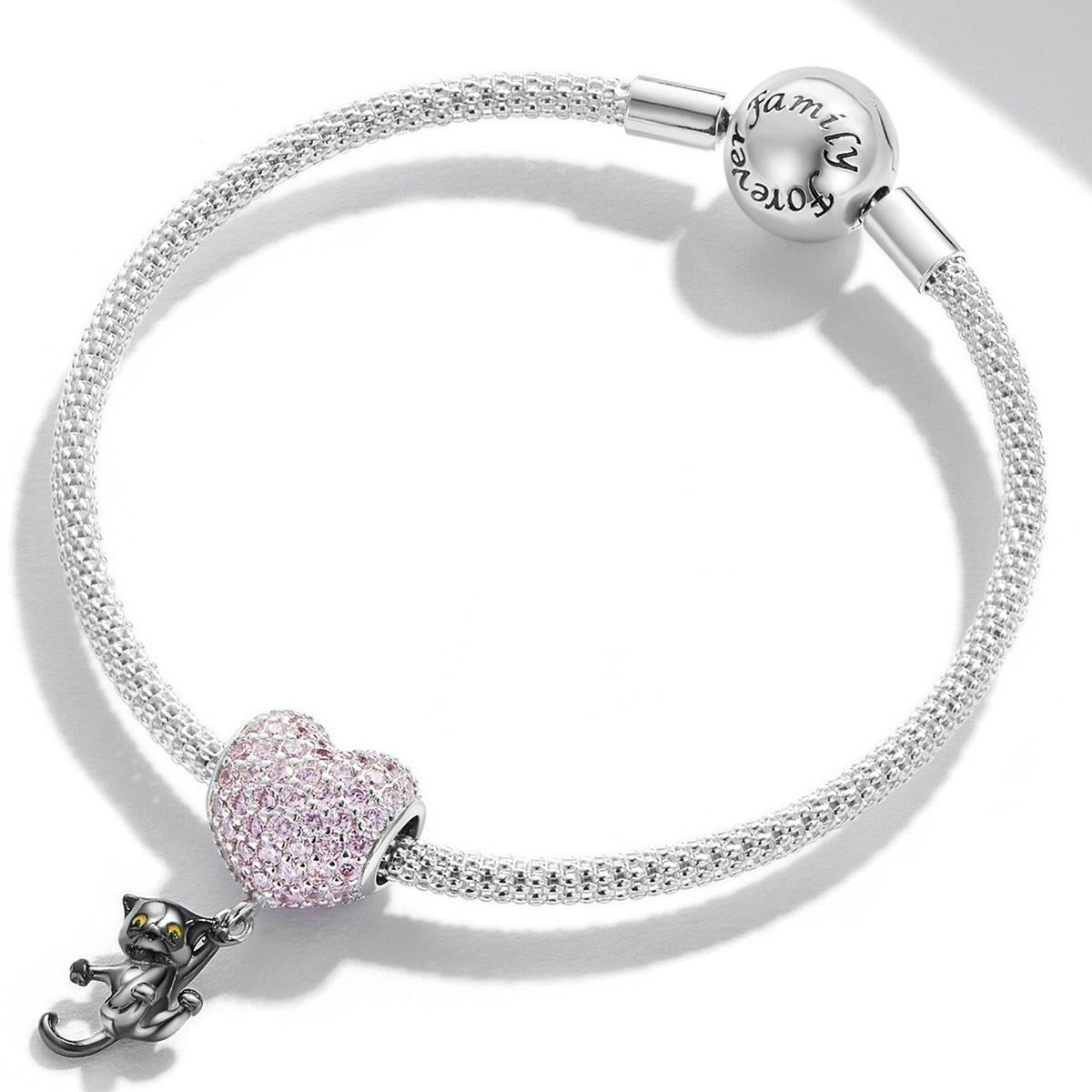 925 Sterling Silver Heart Cat Pendant For Diy Bracelets & Necklaces