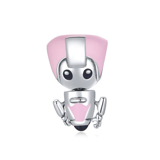 925 Sterling Silver Pink Robot Beads For Diy Bracelets & Necklaces