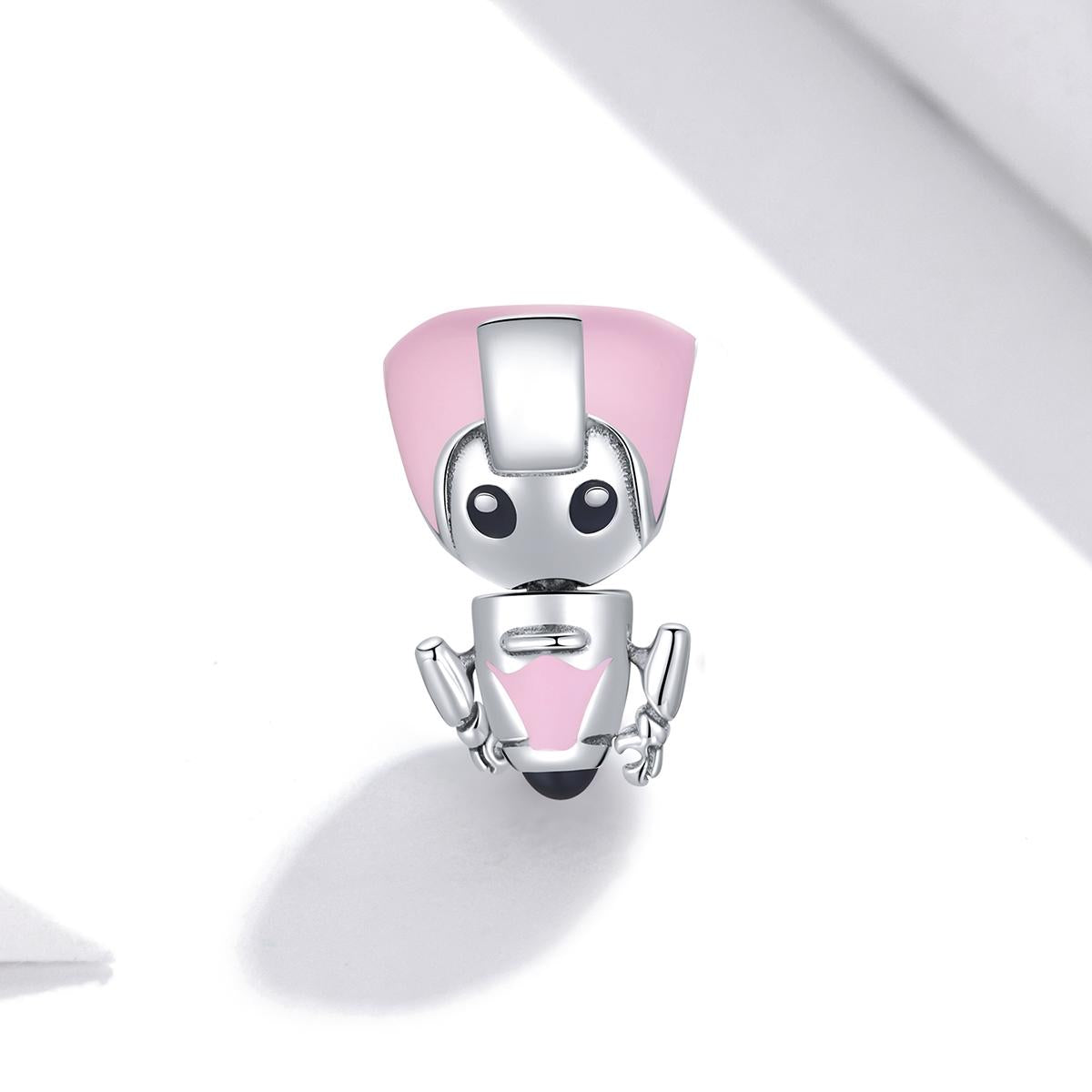 925 Sterling Silver Pink Robot Beads For Diy Bracelets & Necklaces